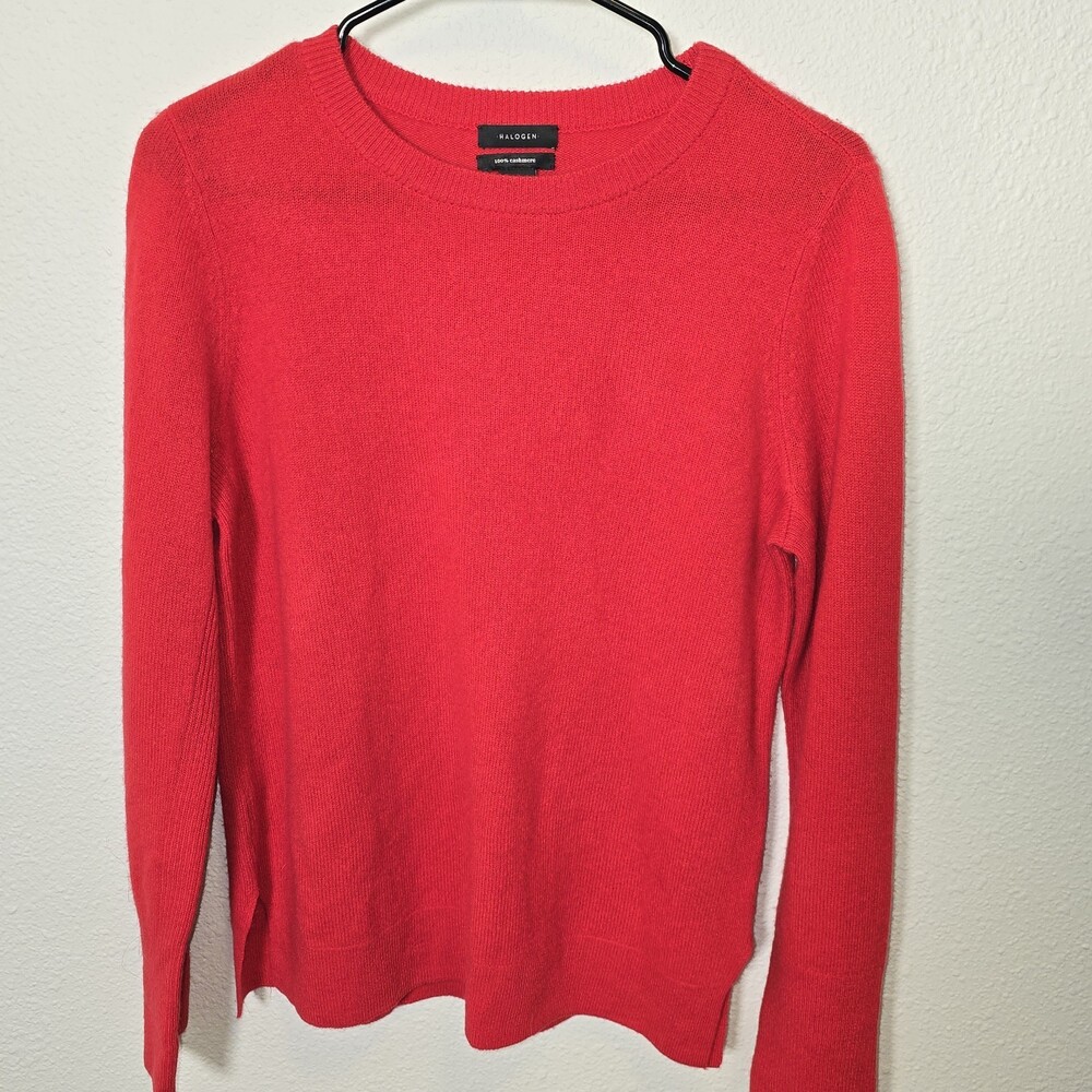 Halogen Sweater M 100% Cashmere Crewneck Red Lightweight